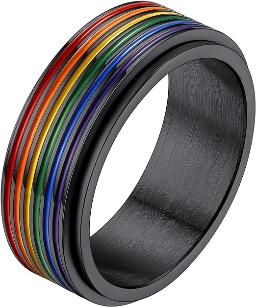 Personalisierter LGBT Ring Regenbogen Herz Schwarz
